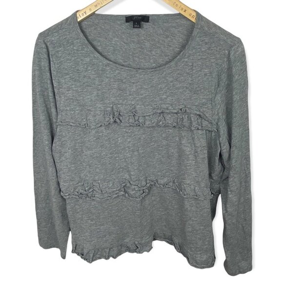 J Crew Ruffled Vintage Cotton Long Sleeve T-Shirt Grey Size Large Tee Crew Neck - Picture 3 of 13
